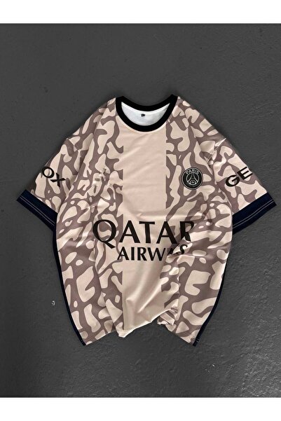 Baycombine35 تي شيرت رجالي كريمي / أسود مطبوع عليه QATAR مقاس كبير برقبة دائرية