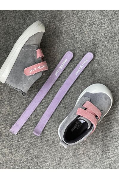 Merli&Rose Yoyo Gray Suede First Step Boots| Pink Tape