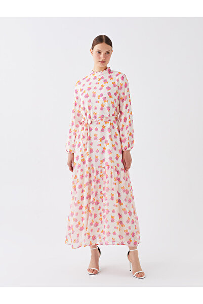 LC Waikiki LCW Modest Damenkleid mit Stehkragen und Blumenmuster und langen Ä...