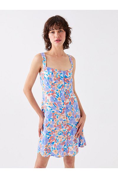 LC Waikiki Rochie de damă cu bretele florale cu gât în formă de inimă