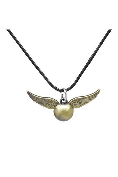 Tesbihane Snitch Design Black Rope Chain Antique Color Brass Men's Necklace