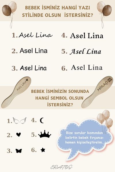 ERATOS Special for Your Baby's Name (Laser Marking) Goat Hair Baby Brush