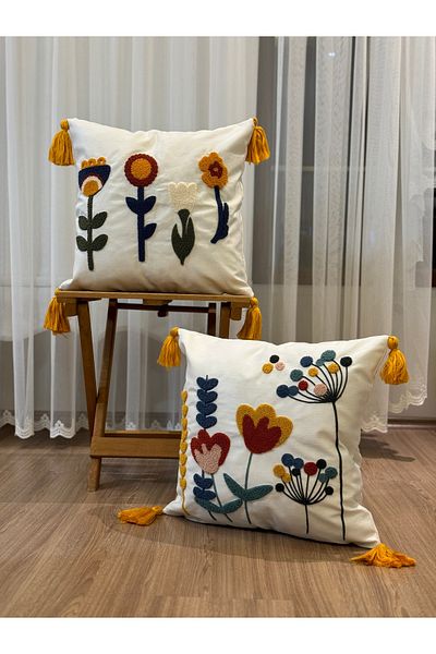 BUGİ HOME COLLECTİON 2-Piece Punch Embroidered Embroidered Poncho - Decorative Pillowcase
