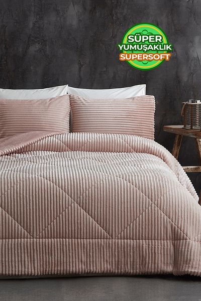 Evlen Home Collection Shrpa Quilt - Plush Soft Daily Wellsoft Double 3-Piece Powder Bed Cover Sleeping Set