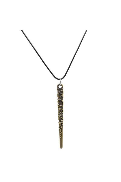 Tesbihane Scepter Design Black Rope Chain Antique Color Brass Men's Necklace