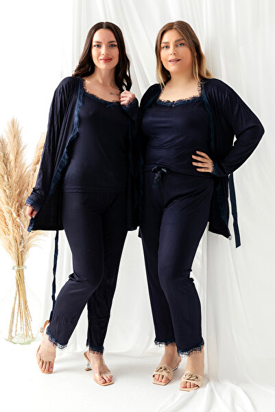 nisaNCa Sabahlıklı Dantel Detaylı Pegasus Kadın Pijama Takımı-çeyizlik Takım- Geniş Beden Aralığı