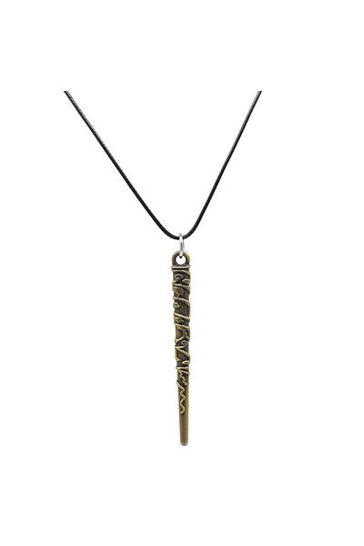 Tesbihane Scepter Design Black Rope Chain Antique Color Brass Men's Necklace