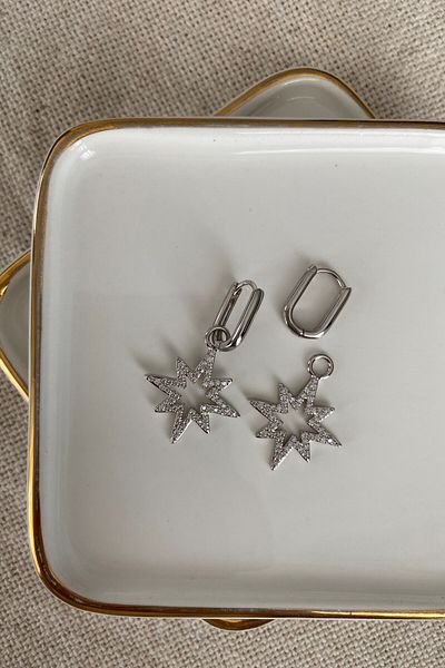 fuya design Steel Earrings with Stone North Star Removable (Silver)