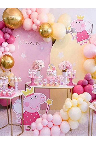 party mix Peppa Pig Balon Zincir Set 65'li Peppa Pig Doğum Günü Konsepti Balo...