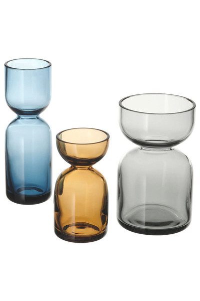 IKEA 3 Parça Çok Renkli Karışık Cam Vazo Seti 13 cm 11 cm 9 cm