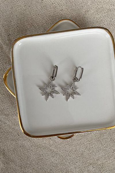 fuya design Steel Earrings with Stone North Star Removable (Silver)