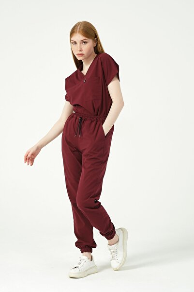 Pratik Medikal Burgundy Lycra Jogger Leg Doctor Nurse Jersey Bat Sleeve Suit ...