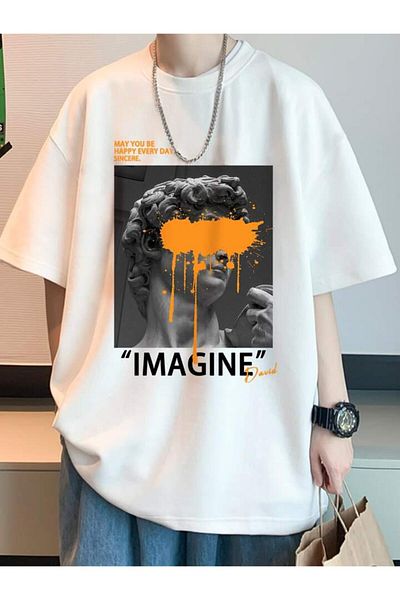 AFROGİYİM Μπλουζάκι Unisex Imagine Sculpture με στάμπα Oversize