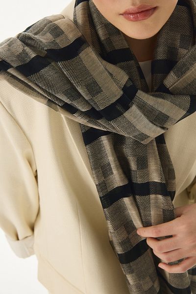FENZA SCARF Μπεζ μάλλινο μεταξωτό σάλι - ΜΟΤΙΒΟ VALERY DAMA
