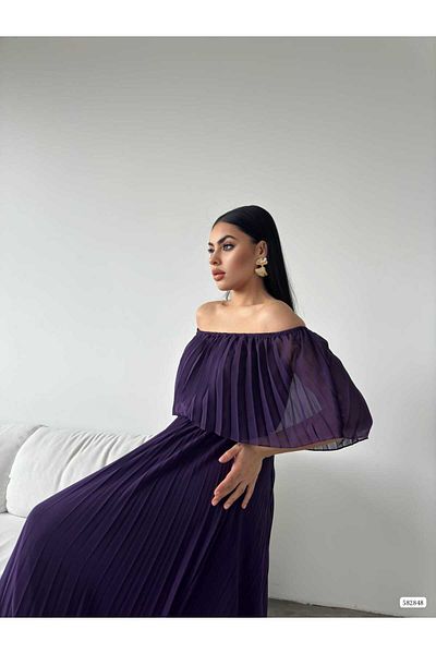 Secret Passion Lingerie Rochie de seară maxi cu design special, din țesătură din șifon plisat, cu umăr în afara sezonului nou582848