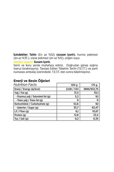 Pol's Helvart Helvart Vişne Pekmezli Tahin Helvası, Şeker İlavesiz, Glutensiz, Vegan 175 gr