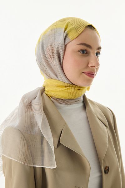 FENZA SCARF Yellow Striped Silvia Gilt Silk Shawl - High Design