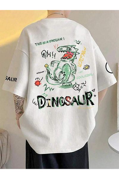 AFROGİYİM Μπλουζάκι Unisex Dinosaur Back Printed Oversize