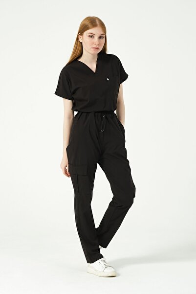 Pratik Medikal الدعك الأسود للجنسين - جيب البضائع المصنوع من الليكرا، بدلة ذراع الخفافيش، جيرسي الطبيب والممرضة