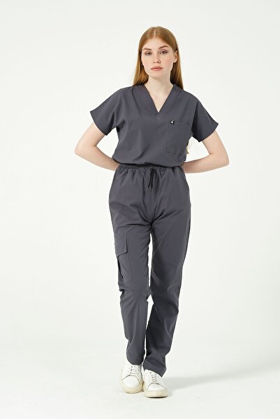 Pratik Medikal Unisex Smoked Lycra Scrubs - Σετ τσέπης Cargo με μανίκια νυχτε...