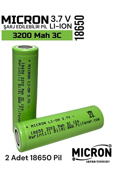 Micron 18650 3.7V (Volt) 3200 MaH(Amper) 3C Lityum Şarj edilebilir 2 Adet Pil...