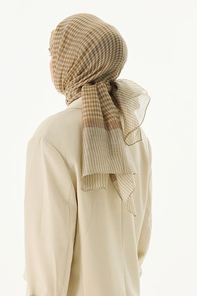 FENZA SCARF STELLA Mink Yuñ Silk Shal - Gingham Patterned