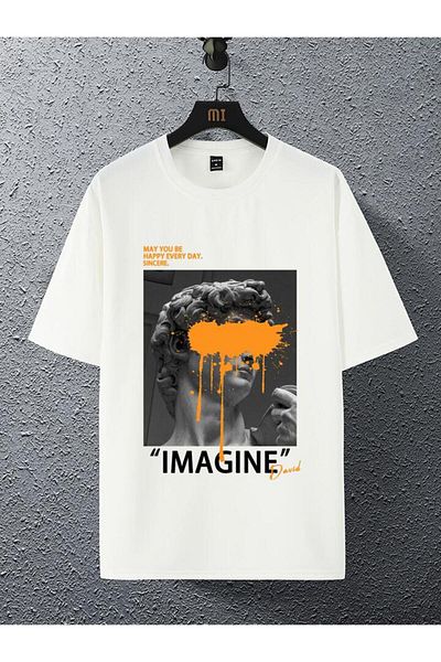 AFROGİYİM Μπλουζάκι Unisex Imagine Sculpture με στάμπα Oversize