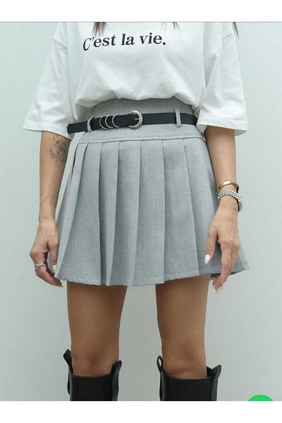 nevege femei - fustă mini plisată cu pantaloni scurți în interior cu curea