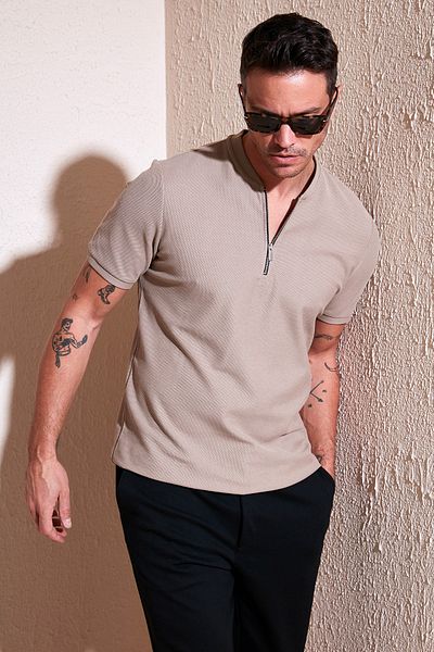 Buratti Tricou cu jumătate de fermoar din bumbac, cu croiala normală, Tricou bărbați 5902653