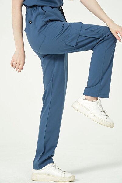 Pratik Medikal Unisex Indigo Lycra Buzunar Cargo cu fund unic - Uniformă Doct...