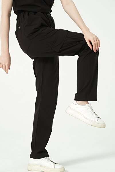 Pratik Medikal Buzunar Cargo Lycra Negru Unisex - Uniformă Doctor Asistentă