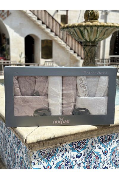 Nurpak Set de halate de familie Bamboo din 10 piese - crem/maro