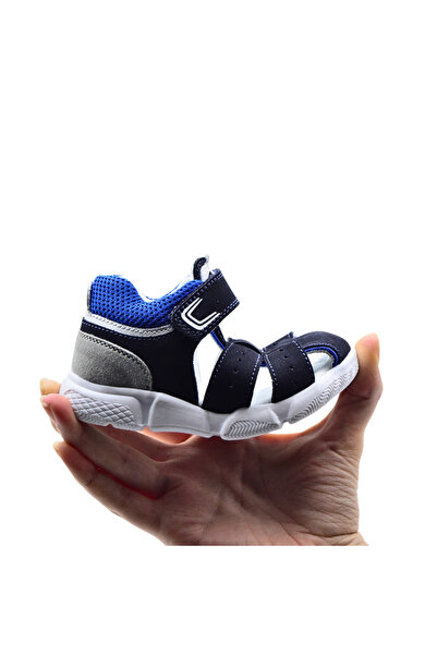 kids A more Flex Velcro Mesh Detailed Genuine Leather Baby Boy Sandals Navy Blue