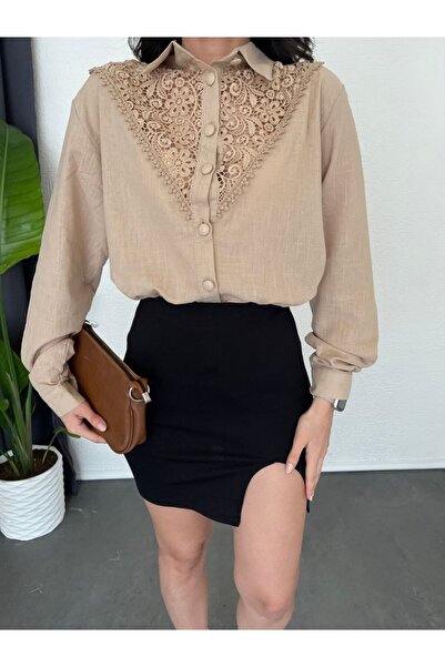 Larenya Kadın Dantel Detaylı Retro Gömlek