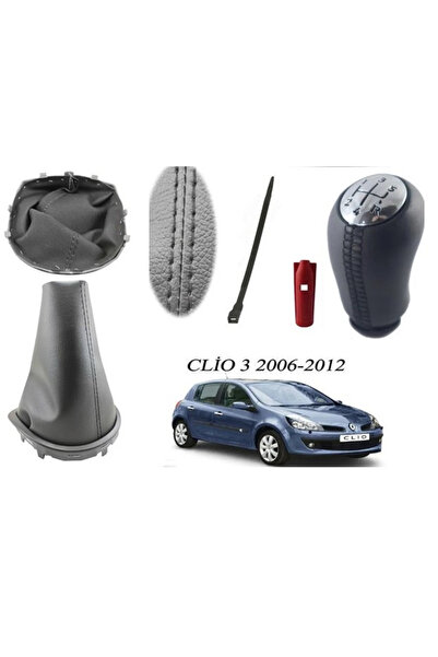 OtoAliEfe Renault Clio 3 Gear Gaiter Black Stitching Glossy Cover Leather Knob