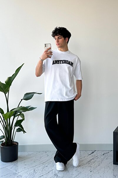 Flaw Wear Άμστερνταμ κεντημένο λευκό μπλουζάκι υπερμεγέθη