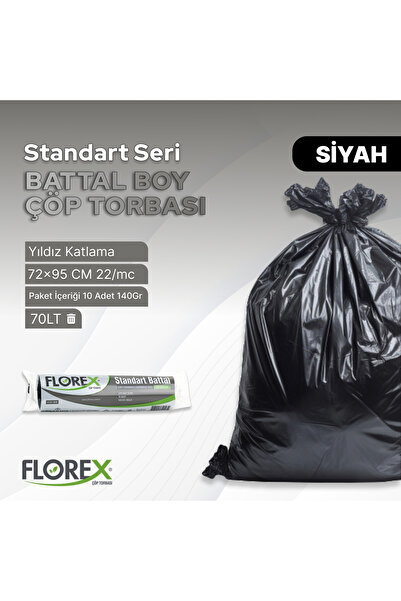 Florex Standart Battal Boy Siyah Çöp Poşeti X 10 Rulo