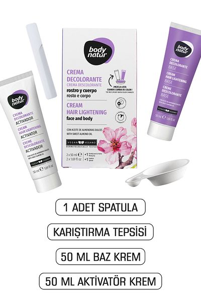 Body Natur Fruit Scented Hair Lightening Cream - Body Face Hair Lightening, Brightening Whitening Cream, 2x50ml