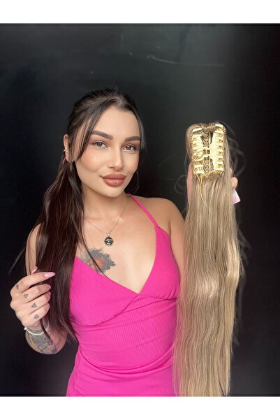 Suzan Peruk Düz At Kuyruğu Postiş Mandallı Tokalı fiber 60 cm Küllü Sarı