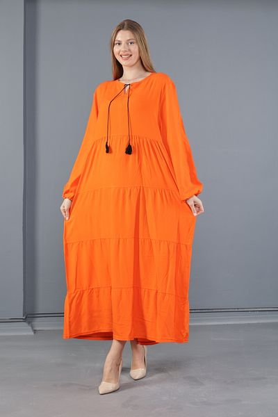 mervemoda Γυναικείο φόρεμα βισκόζης Plus Size - Μακρυμάνικο υφαντό