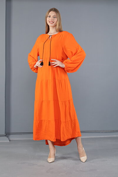 mervemoda Γυναικείο φόρεμα βισκόζης Plus Size - Μακρυμάνικο υφαντό