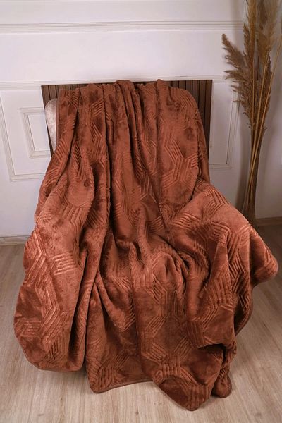 Özdilek Trendy Embos Single Blanket (155X220) - Art Deco Light Brown