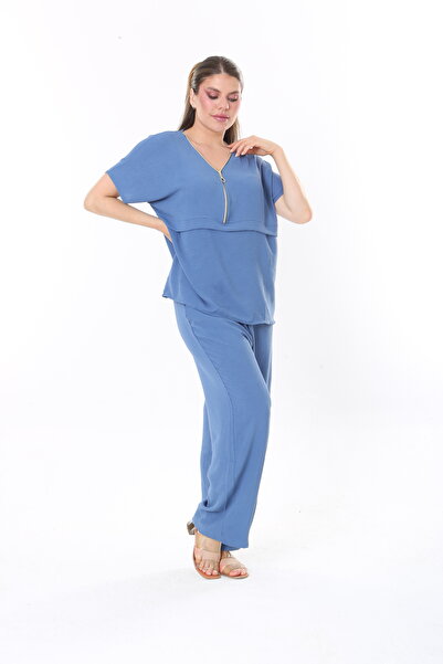 MJORA Blue Aerobin Pants & Blouse Plus Size Set