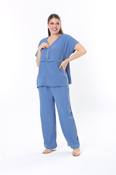 MJORA Blue Aerobin Pants & Blouse Plus Size Set