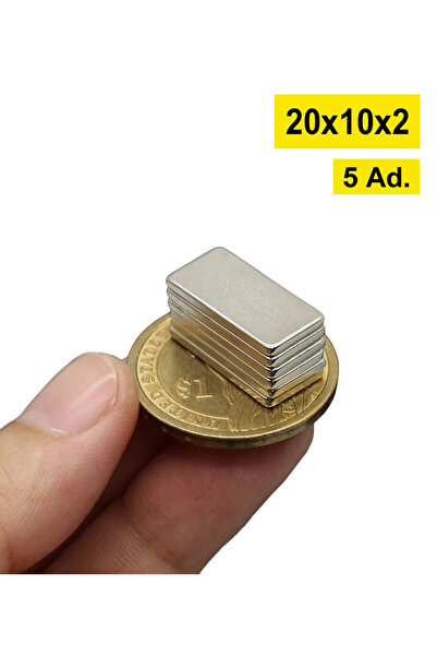 Dünya Magnet 5 Adet 20x10x2 Süper Güçlü Neodyum Mıknatıs Magnet