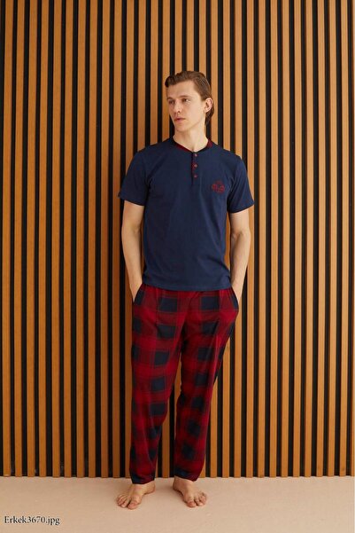 Pijamoni Erkek Patlı Pijama Takımı %100 Pamuk