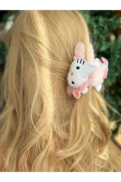 QUEEN AKSESUAR Luxury brand fashion with 3d toy Hello kitty with cat plush furry clothespin buckle women's children's buckle pink