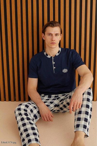 Pijamoni Men's Plaid Pajama Set 100% Cotton