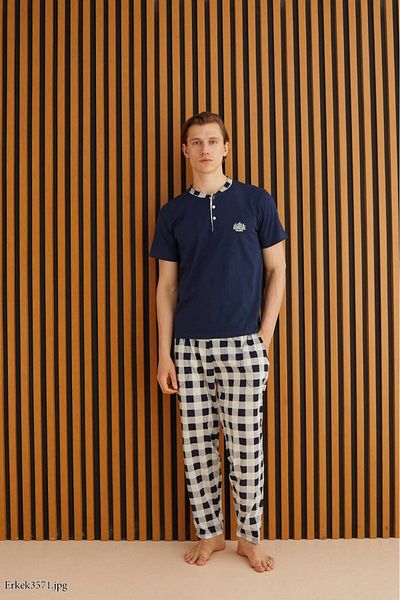 Pijamoni Men's Plaid Pajama Set 100% Cotton