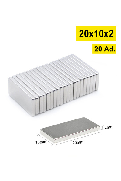 Dünya Magnet 20 Adet - Köşeli Neodyum Mıknatıs, 20x10x2 Mm, Süper Güçlü Magne...